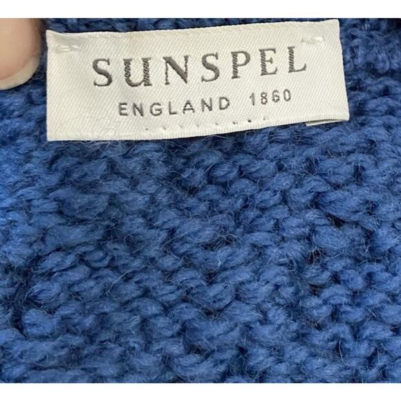 Sunspel Cableknit Jumper Sweater Merino Wool Irish Fishermen Crewneck Sz M Blue - Picture 6 of 9